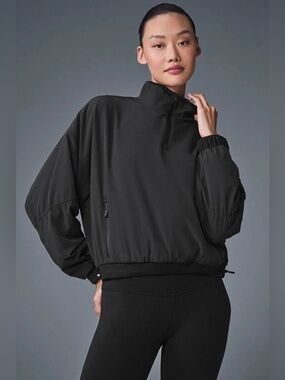 ALO YOGA Black Cropped Elevation Cover up 1/4 Zip Jacket